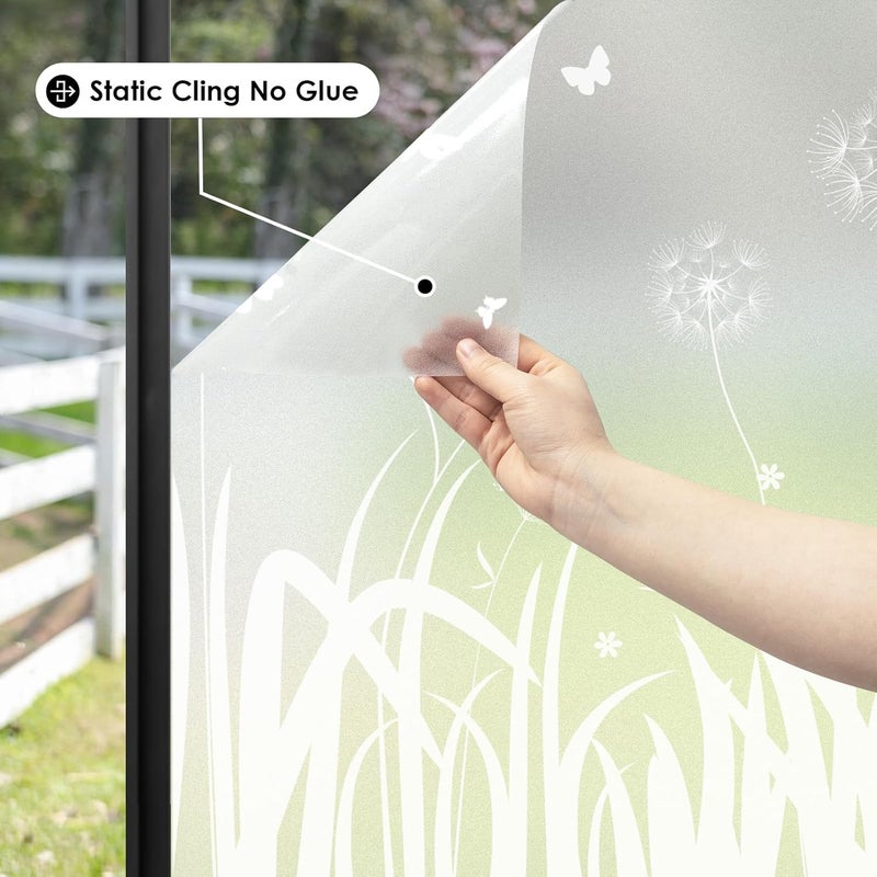 DKTIE Window Privacy Film Flowers Pure White Pattern Stained Glass Window Film Decorative Frosted Glass Window Film Sun Blocking Heat Control Static Cling (A276, 17.5" x 118.1") - Image 5