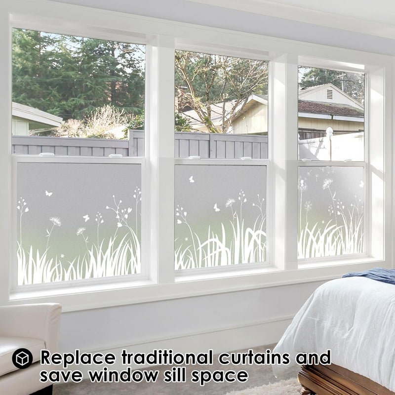 DKTIE Window Privacy Film Flowers Pure White Pattern Stained Glass Window Film Decorative Frosted Glass Window Film Sun Blocking Heat Control Static Cling (A276, 17.5" x 118.1") - Image 3