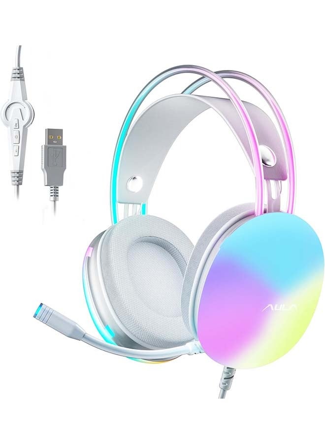 أولا سماعة ألعاب AULA USB مع ميكروفون للكمبيوتر الشخصي، سماعة رأس بإضاءة خلفية RGB بألوان قوس قزح، صوت محيطي افتراضي 7.1، مشغل 50 مم، سدادات أذن ناعمة الذاكرة، سماعة رأس سلكية للكمبيوتر المحمول والكمبيوتر المكتبي، أخضر، S505 - Image 1