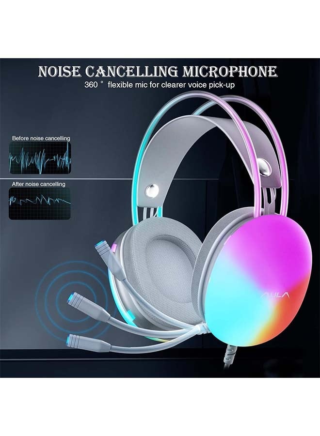 أولا سماعة ألعاب AULA USB مع ميكروفون للكمبيوتر الشخصي، سماعة رأس بإضاءة خلفية RGB بألوان قوس قزح، صوت محيطي افتراضي 7.1، مشغل 50 مم، سدادات أذن ناعمة الذاكرة، سماعة رأس سلكية للكمبيوتر المحمول والكمبيوتر المكتبي، أخضر، S505 - Image 3