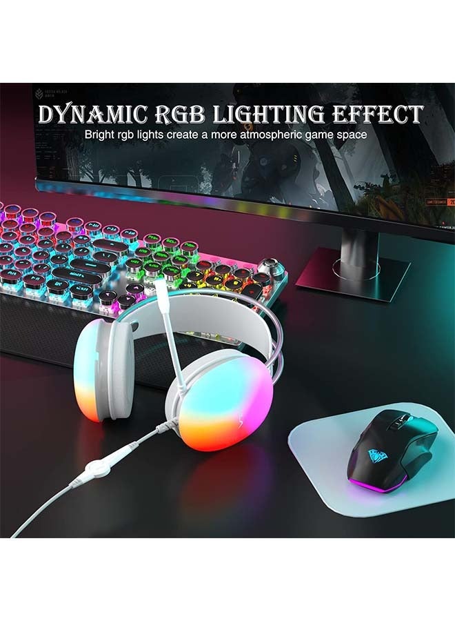 أولا سماعة ألعاب AULA USB مع ميكروفون للكمبيوتر الشخصي، سماعة رأس بإضاءة خلفية RGB بألوان قوس قزح، صوت محيطي افتراضي 7.1، مشغل 50 مم، سدادات أذن ناعمة الذاكرة، سماعة رأس سلكية للكمبيوتر المحمول والكمبيوتر المكتبي، أخضر، S505 - Image 4