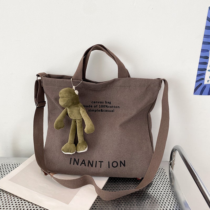 Japanese Canvas Messenger Bag Large CapacityThickened INSID Ash (including pendant) Thickened INSID Ash (including pendant)