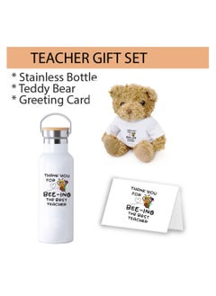 PRINTSHOP4ME Teacher's Day Pack of 3 Combo Pack - Stainless Steel Bamboo Cap Flask Bottle 600ml, Teddy Bear and Greeting Card - Teacher's Day Gift Set - Gift for World Teachers Day  - Image 2