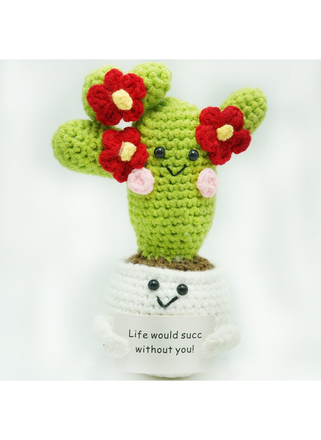 Generic - Wool Crocheted Sunflower Potted Hand-knitted Doll Active Potato Bee Ornaments Custom-Color:Pink Flower Cactus White Potted Plant - Image 1