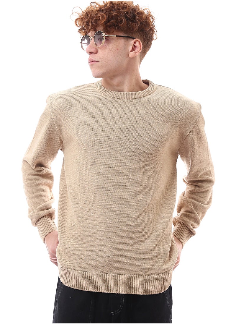 RAVIN Ribbed Crew Neck & Hem Dark Beige Pullover  - Image 1
