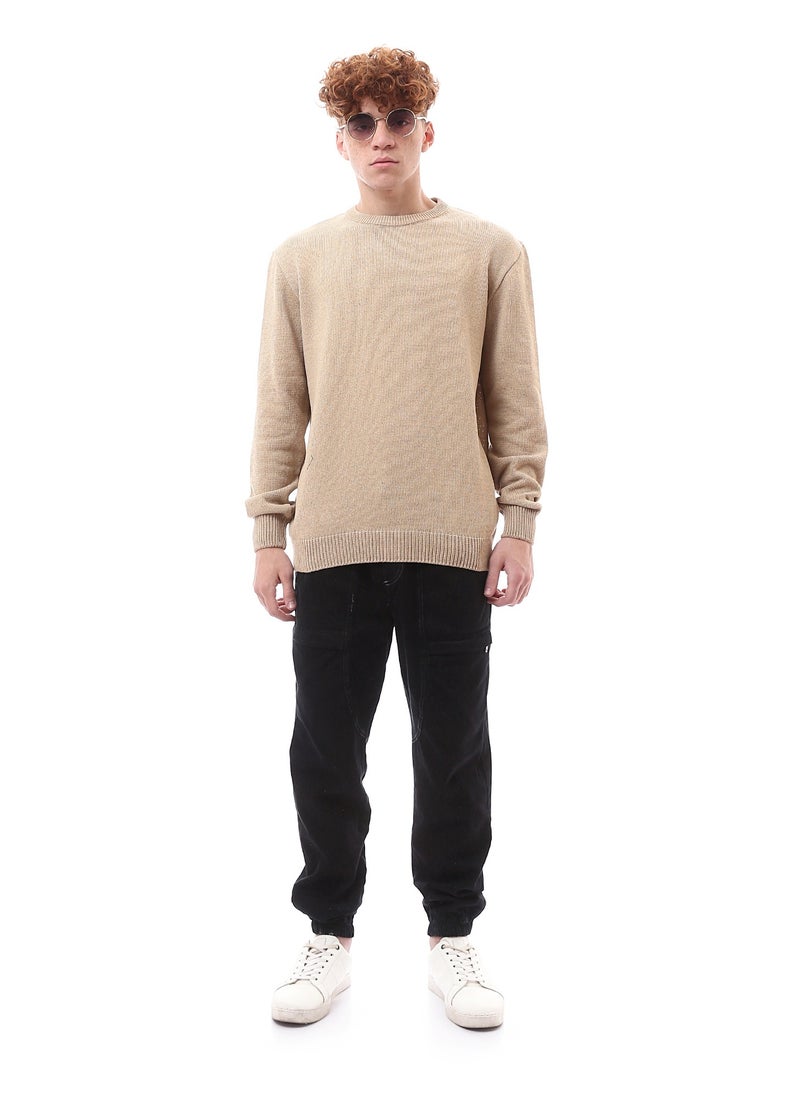 RAVIN Ribbed Crew Neck & Hem Dark Beige Pullover  - Image 2