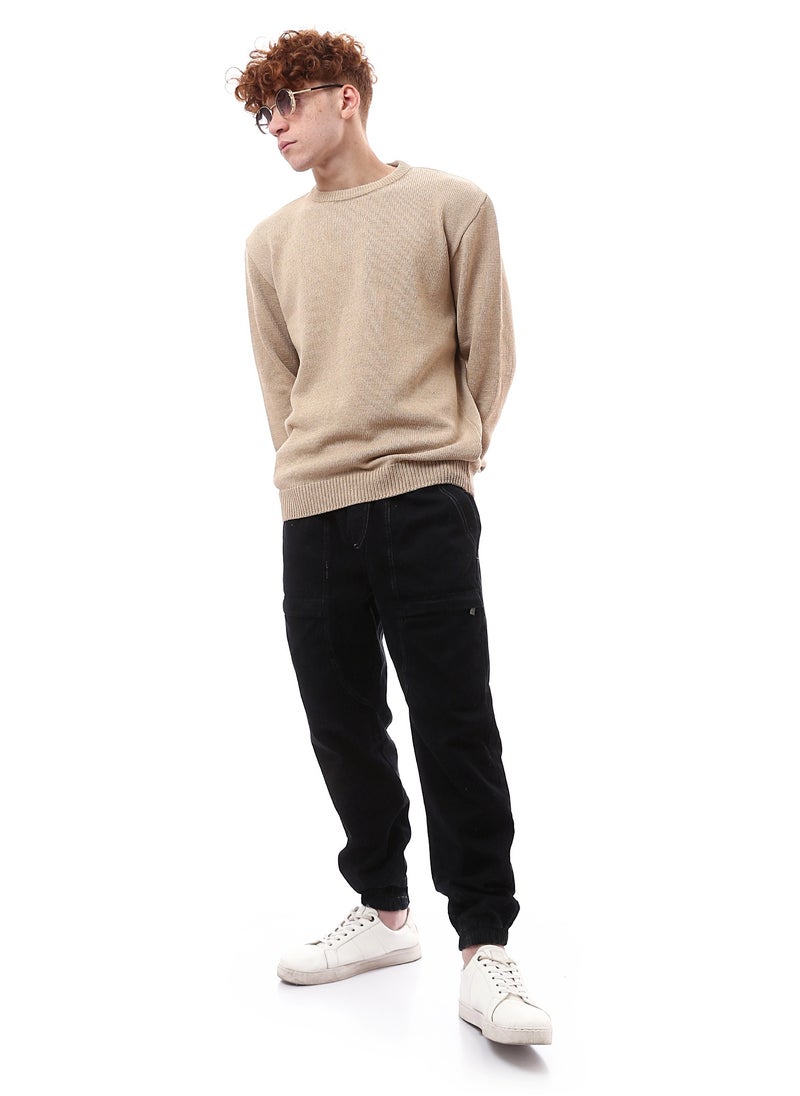 RAVIN Ribbed Crew Neck & Hem Dark Beige Pullover  - Image 4