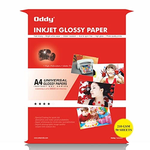 Oddy 210 GSM A4 Size Glossy Photo Paper – Waterproof & Smudge Resistant, Pack of 50 Sheets, Compatible with Inkjet Printer - Image 1