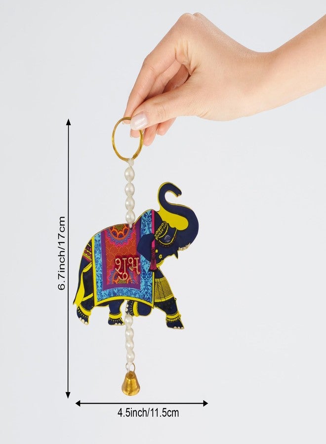 Ascension 1 Pair of Shubh Labh Elephant Wooden Door Side Hanging Enterance Door Decoration Gate Showpiece Hanging Door Hangings for Home mandir Navratri Diwali Decor (Design 2) - Image 3