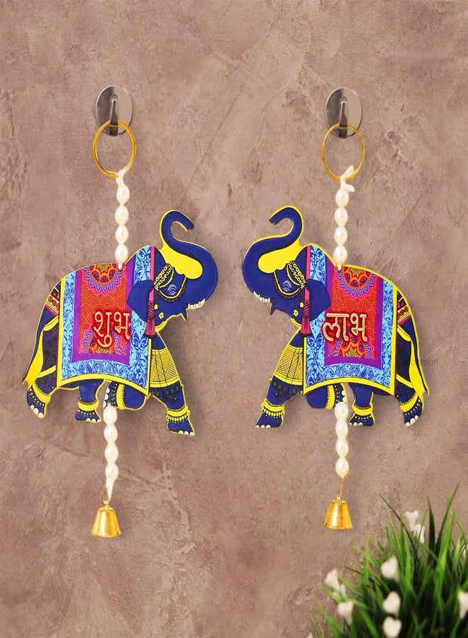 Ascension 1 Pair of Shubh Labh Elephant Wooden Door Side Hanging Enterance Door Decoration Gate Showpiece Hanging Door Hangings for Home mandir Navratri Diwali Decor (Design 2) - Image 1