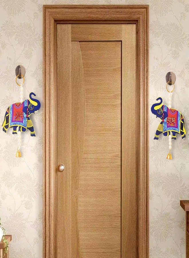 Ascension 1 Pair of Shubh Labh Elephant Wooden Door Side Hanging Enterance Door Decoration Gate Showpiece Hanging Door Hangings for Home mandir Navratri Diwali Decor (Design 2) - Image 2