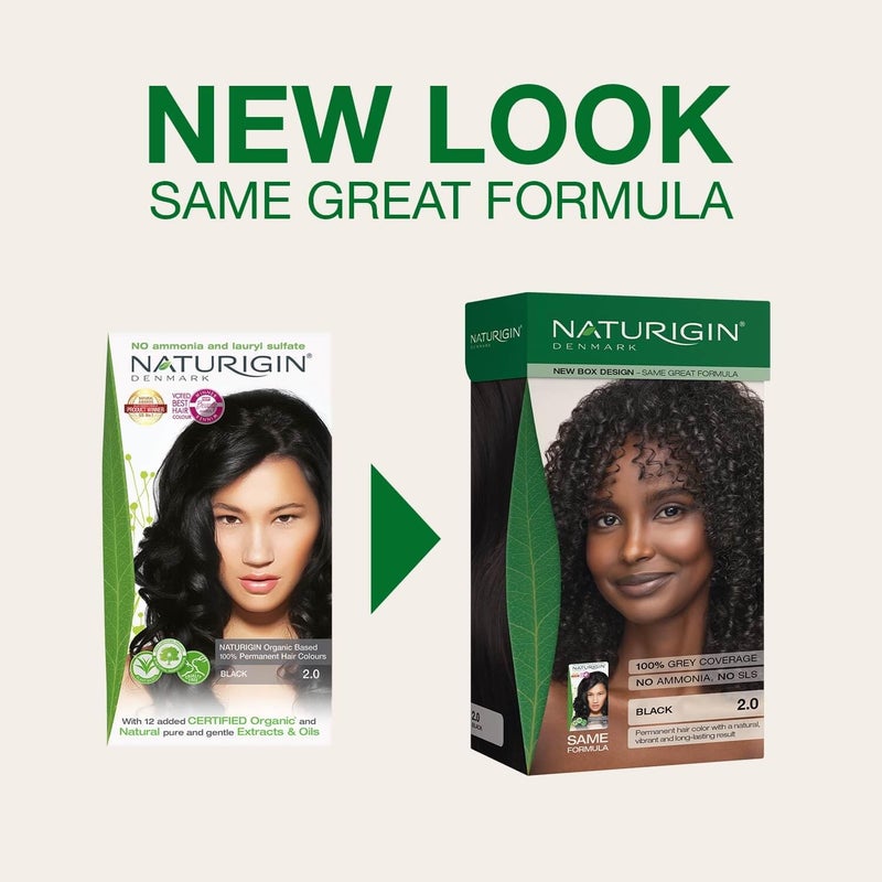 Naturigin Permanent Hair Color, 2.0 Black, Ammonia Free, 100% Gray Coverage, Nourishing Natural Formula, For All Hair Types, Long-Lasting, Vegan & Cruelty-Free, 1 Pack - Image 2
