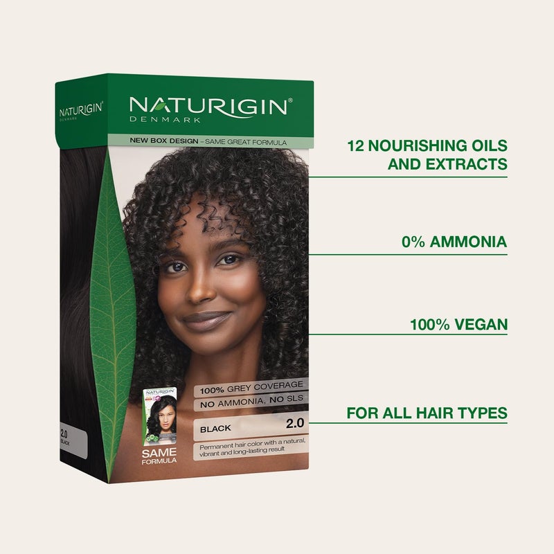 Naturigin Permanent Hair Color, 2.0 Black, Ammonia Free, 100% Gray Coverage, Nourishing Natural Formula, For All Hair Types, Long-Lasting, Vegan & Cruelty-Free, 1 Pack - Image 3