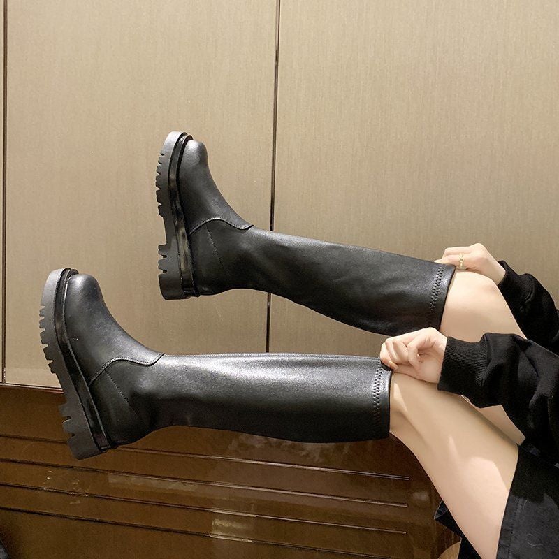 White High-Top Boots Women Spring 2023 Black