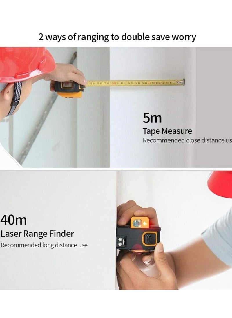 Generic 40 Meter Single Button Laser Distance Meter with 5 Meter Tape Measure - 2-in-1 Digital Distance Infrared Gauge & Range Finder, LCD Measuring Tape  - Image 4