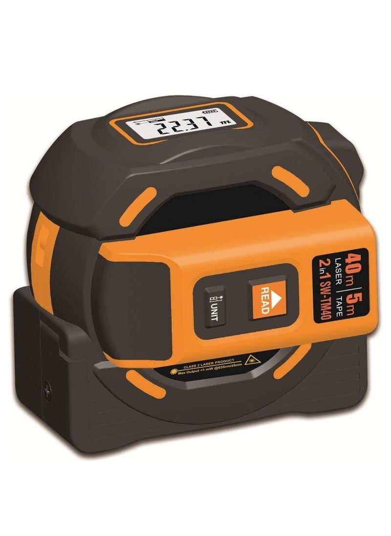 Generic 40 Meter Single Button Laser Distance Meter with 5 Meter Tape Measure - 2-in-1 Digital Distance Infrared Gauge & Range Finder, LCD Measuring Tape  - Image 2