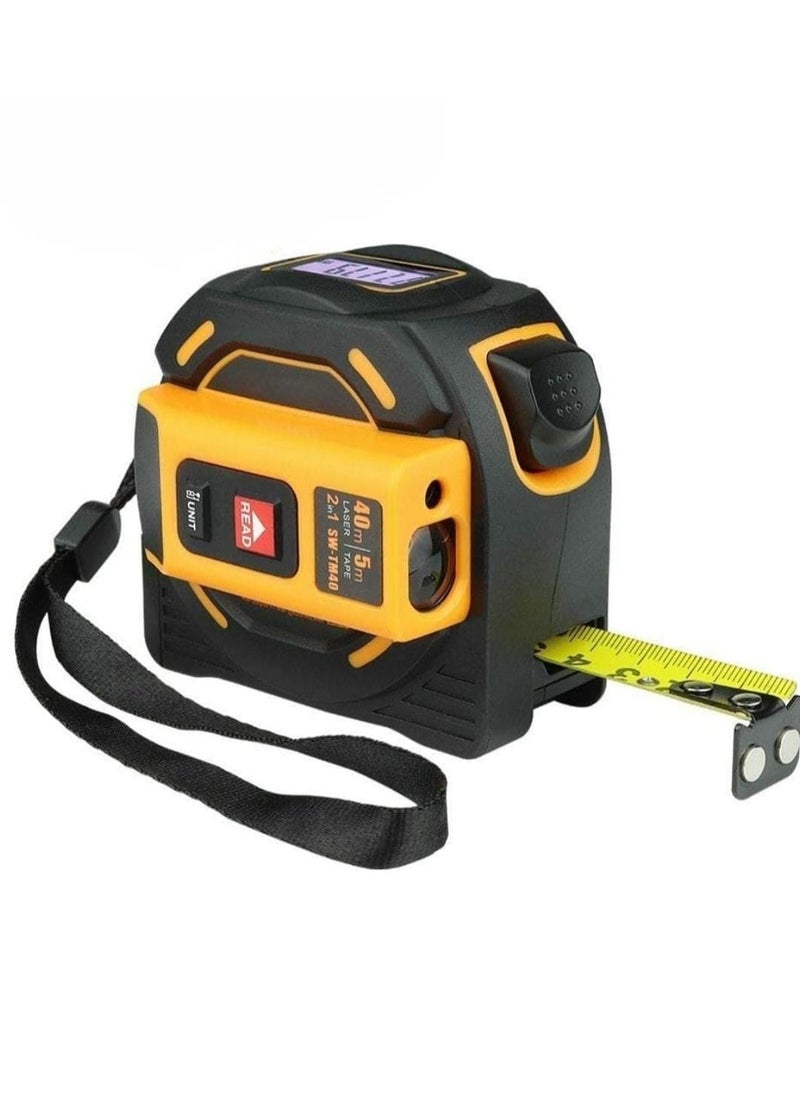 Generic 40 Meter Single Button Laser Distance Meter with 5 Meter Tape Measure - 2-in-1 Digital Distance Infrared Gauge & Range Finder, LCD Measuring Tape  - Image 1
