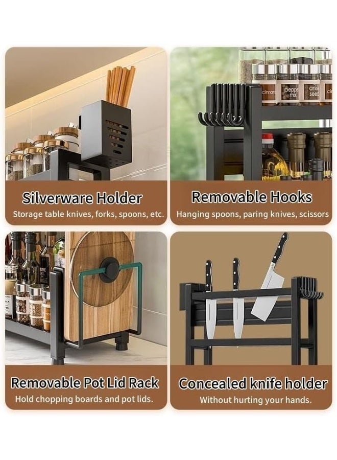 BLOOMING TIME Versatile Stainless Steel Kitchen Organizer - Countertop Spice Rack with Knife & Chopstick Holder, Multi-Tier Storage for Seasonings, Oil, Salt, Sauce & Vinega - Image 4