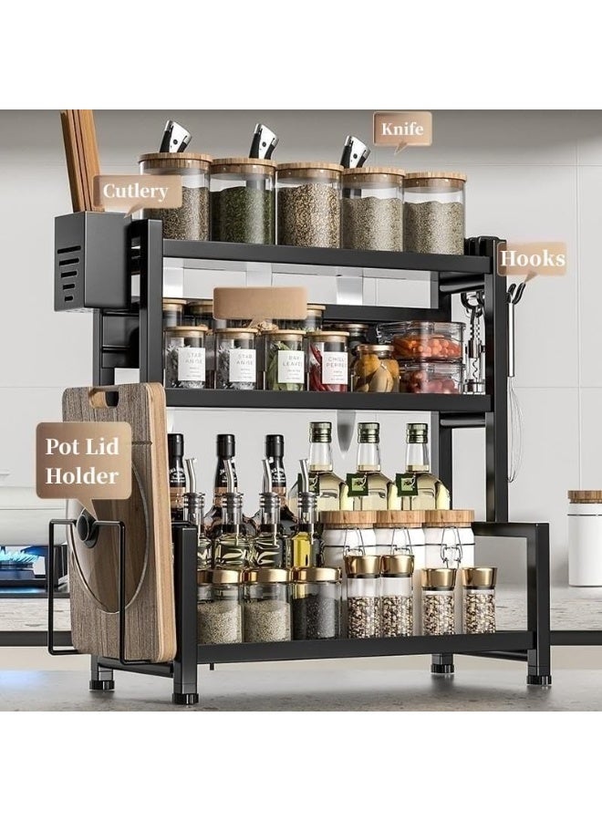 BLOOMING TIME Versatile Stainless Steel Kitchen Organizer - Countertop Spice Rack with Knife & Chopstick Holder, Multi-Tier Storage for Seasonings, Oil, Salt, Sauce & Vinega - Image 5