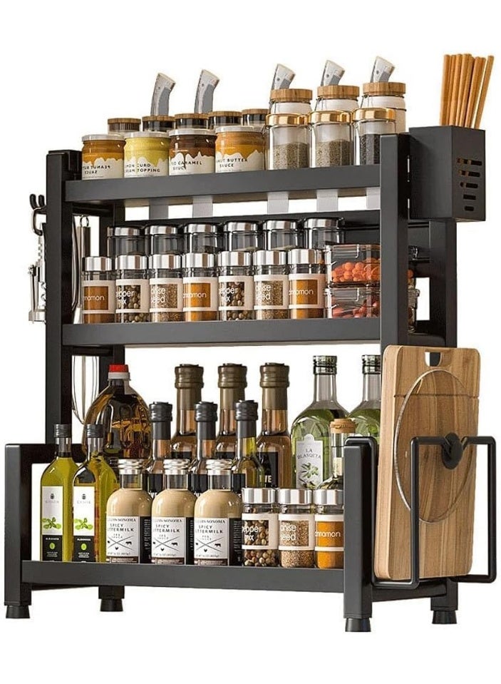 BLOOMING TIME Versatile Stainless Steel Kitchen Organizer - Countertop Spice Rack with Knife & Chopstick Holder, Multi-Tier Storage for Seasonings, Oil, Salt, Sauce & Vinega - Image 1