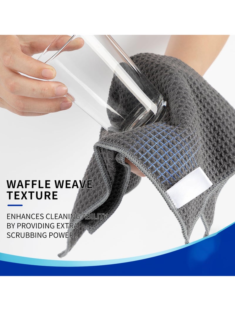 Kitchen Dish Cloths, Waffle Pattern Cleaning Cloths, 100% Cotton Reusable Absorbent Microfiber Cleaning Cloths, Lint Free Microfiber Kitchen Towels, 6 Pack (Grey, 40*40 cm)
