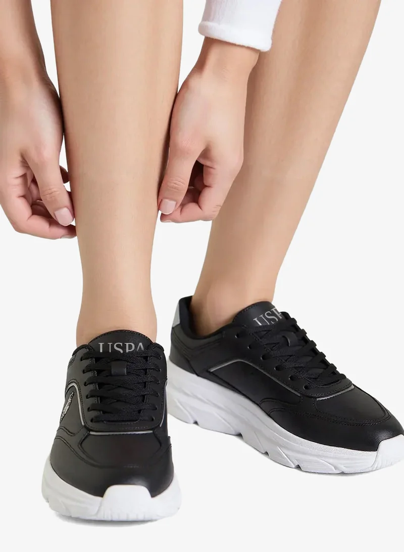 U.S. Polo Assn. Women's Black Low-Top Sneakers - Lightweight Shoes Lace-Up Design
