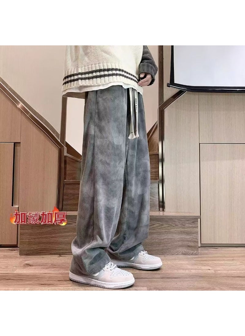 Corduroy Tie-Dye Sweatpants Oversize Baggy Men Khakis (fleece-lined)