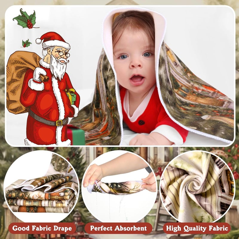 FuWeave 8 Pcs Christmas Shower Curtain Set Xmas Santa Bathroom Decoration Christmas Tree Hand Towels Snowman Toilet Lid Cover Bathroom Rugs Xmas Shower Curtain with Hooks(Farmhouse Style) - Image 4