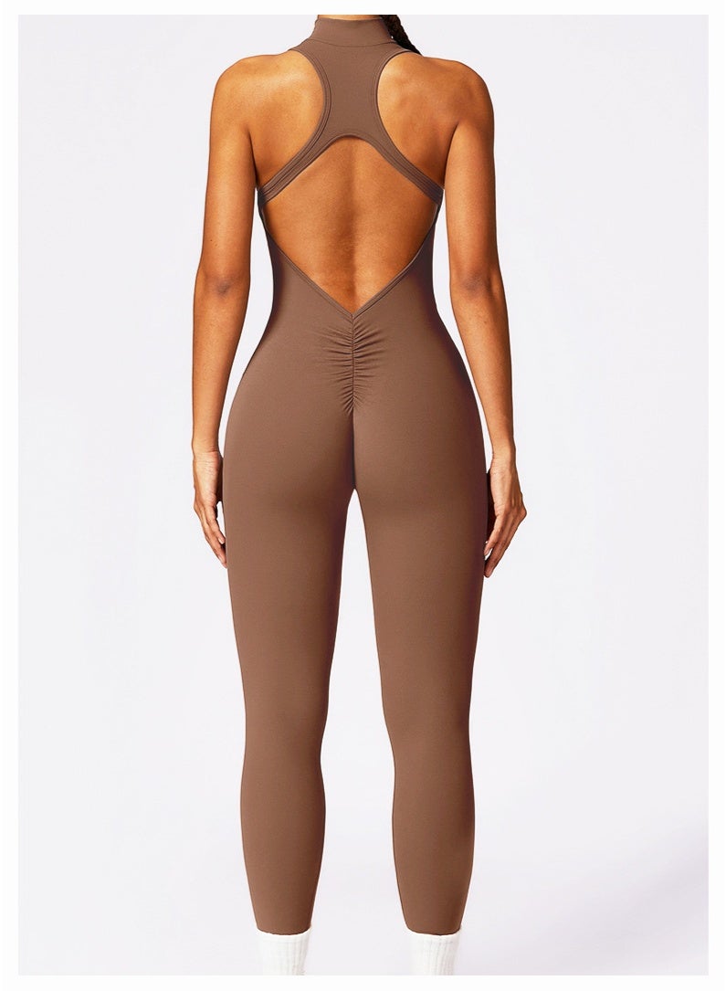 Sports Jumpsuit Women V Back Yoga One-Piece Suit Outdoors Workout Activewear Female Backless Zippers Sportswear  - Image 2