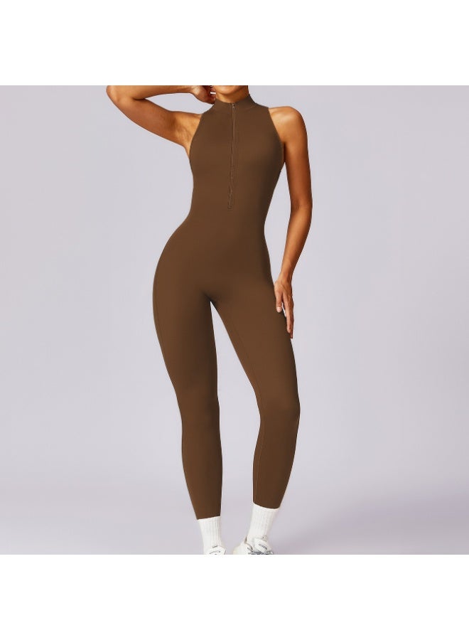Sports Jumpsuit Women V Back Yoga One-Piece Suit Outdoors Workout Activewear Female Backless Zippers Sportswear  - Image 1
