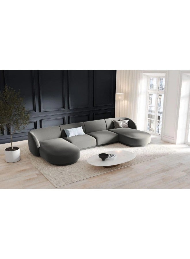 هوم جويز كنبة زاوية بلسش رويال خشب سويدي - مخمل- تصميم على شكل حرف U - رمادي - Image 1