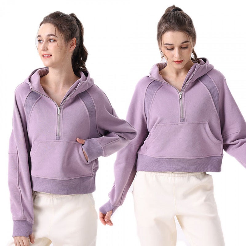 Women's Breathable Cotton Full-Zip Hooded Jacket for Yoga and Workouts, Relaxed Fit Long Sleeve - Image 1