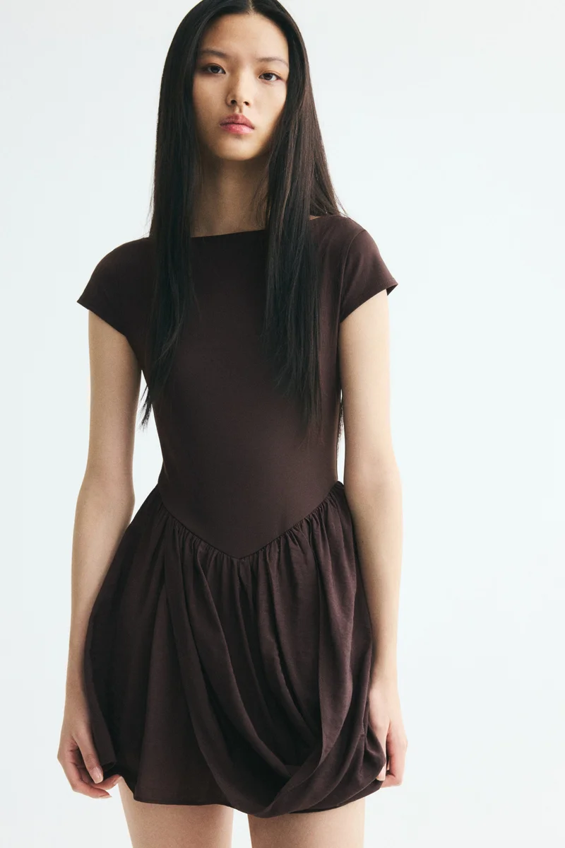 H&M  Dual-fabric draped-panel dress for Women | Best Price UAE