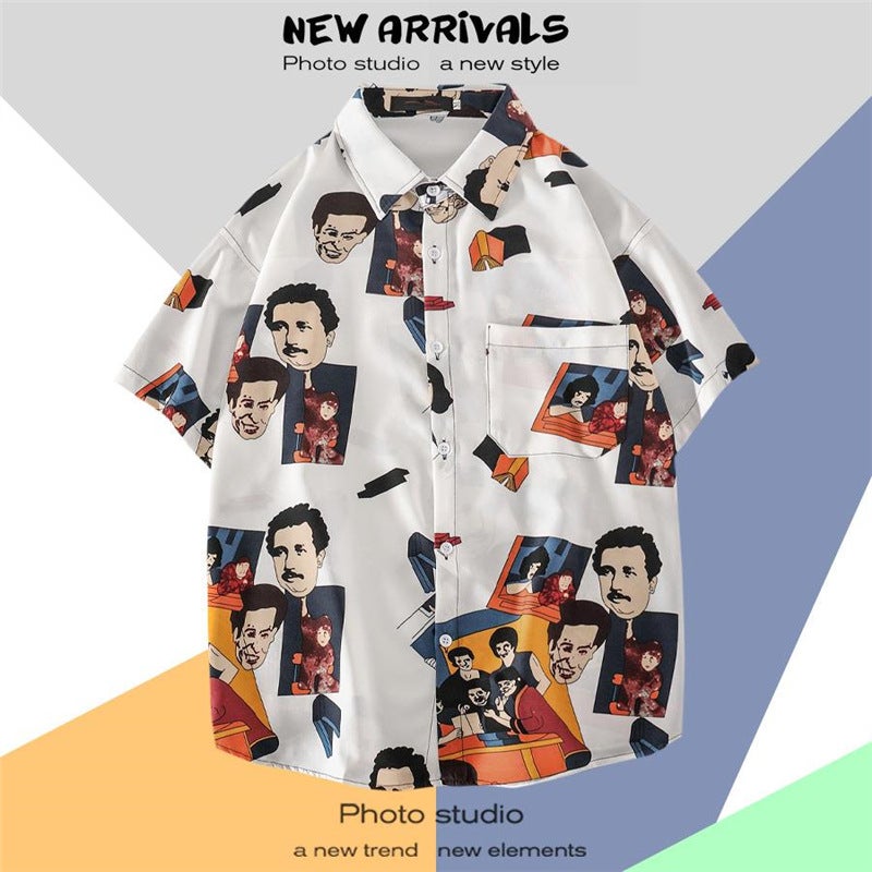 Hawaiian Flower Shirt Men'S Short-Sleeved Ins Handsome Trendy Brand Retro Hong Kong Style Thai Seaside Vacation Beach Shirt 5 Points - Image 1