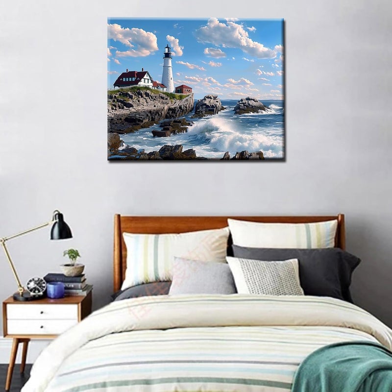Tucocoo Portland Maine Lighthouse Painting Portland Head Light Paint by Number Kits 16 x 20 inch Canvas DIY Seascape Oil Painting for Kids Adults Beginner with Brushes and Acrylic Nordic ArtWithout Frame - Image 3