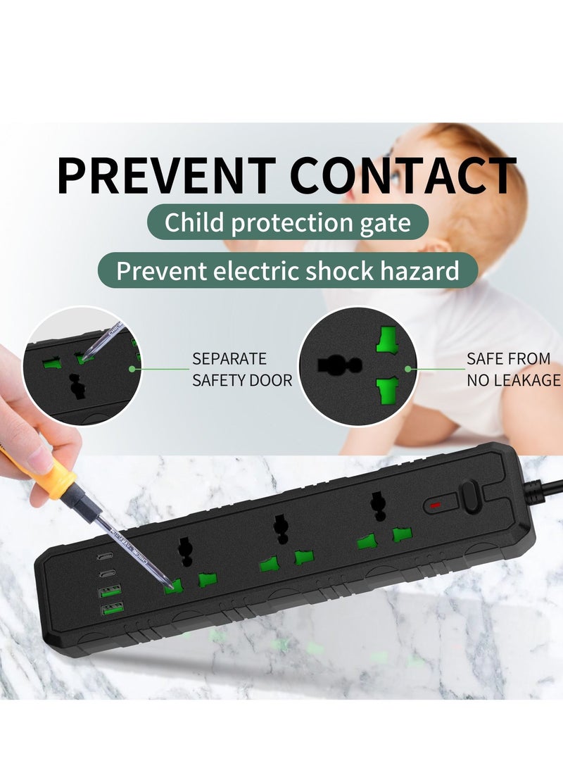 GULFLINK Power Extension Cord 2 Meter Cable With 3 Power Socket 2 USB 2 PD Power Strip Black - Image 3