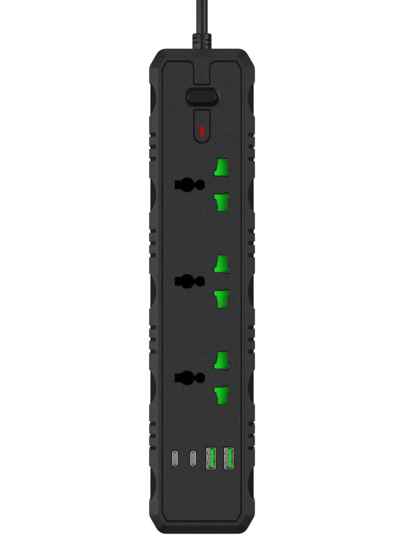 GULFLINK Power Extension Cord 2 Meter Cable With 3 Power Socket 2 USB 2 PD Power Strip Black - Image 1