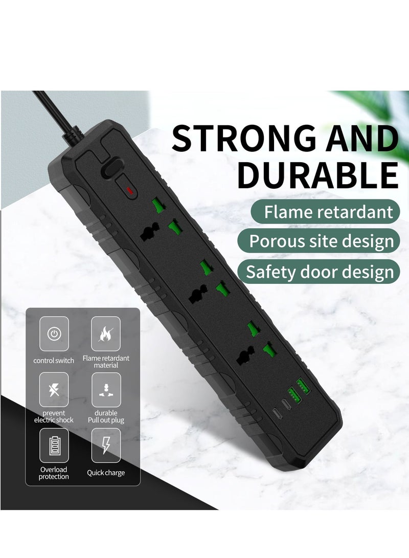 GULFLINK Power Extension Cord 2 Meter Cable With 3 Power Socket 2 USB 2 PD Power Strip Black - Image 2