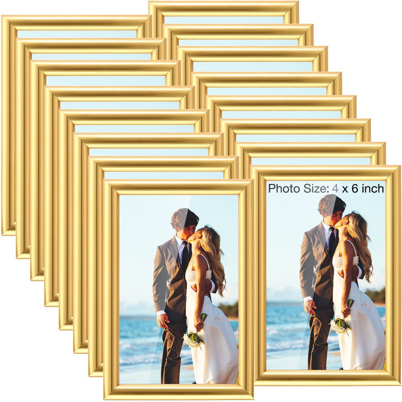 Kathfly 4 x 6 Picture Frames Sets of 16 Simple Designed Photo Modern Gold Frames for Pictures with Resin Glass for Wall Mount Tabletop Display Home Office Hotel DecorationGold