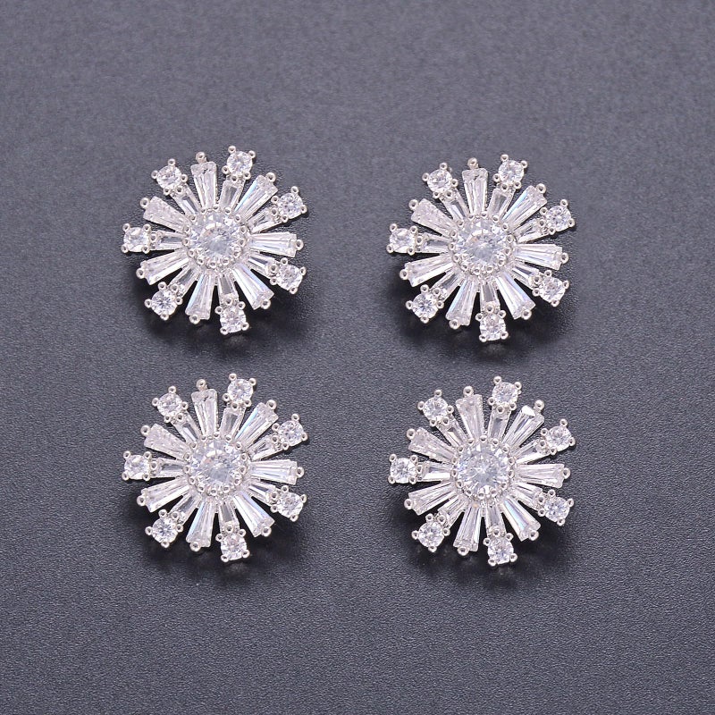 Jerler 4 Pcs Zircon Sliver Rhinestone Buttons Crystal Embellishments Sew on Clothing Buttons for Decoration and DIY