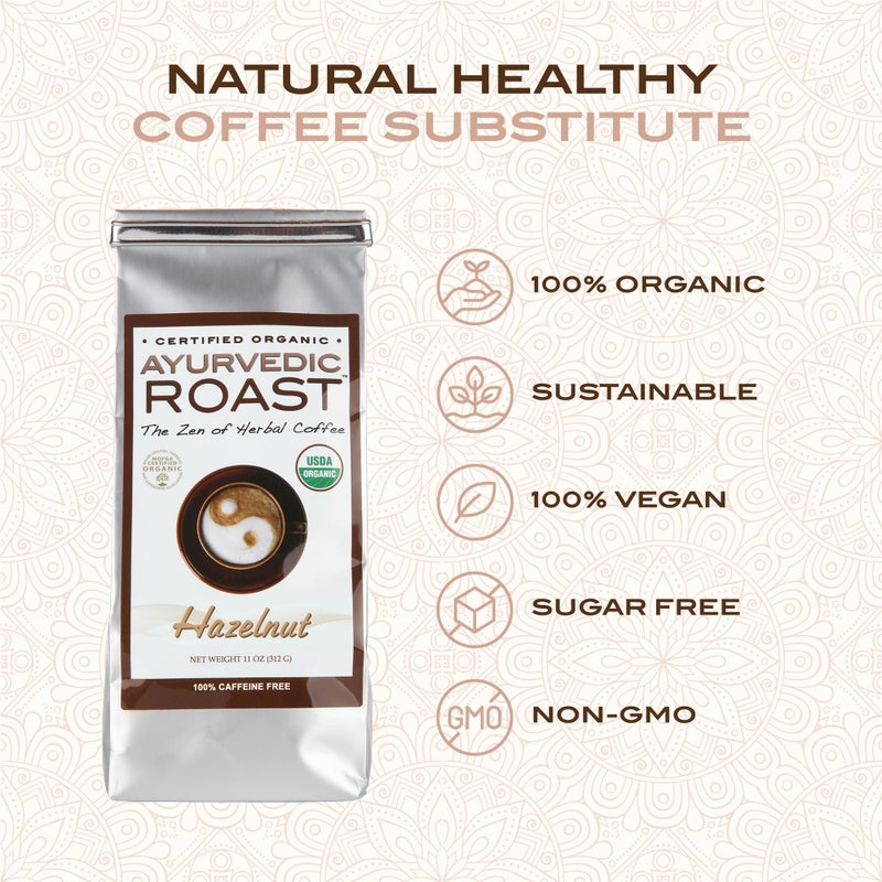 Ayurvedic Roast - Hazelnut, Organic Coffee Substitute Caffeine Free Antioxidant Adaptogenic Non Acidic Grain Coffee Chicory Ashwagandha 11 oz. - Image 4