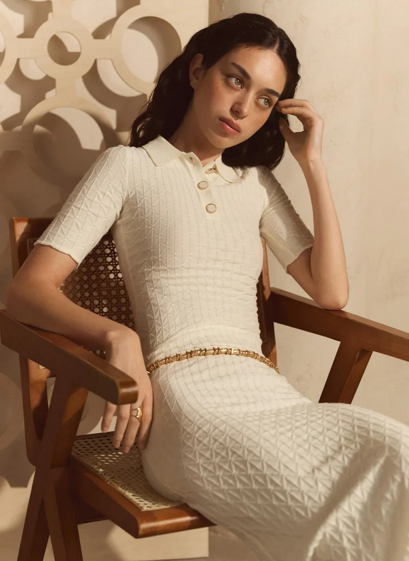 Lichi  Straight-cut midi skirt in textured knit for Women | Best Price UAE