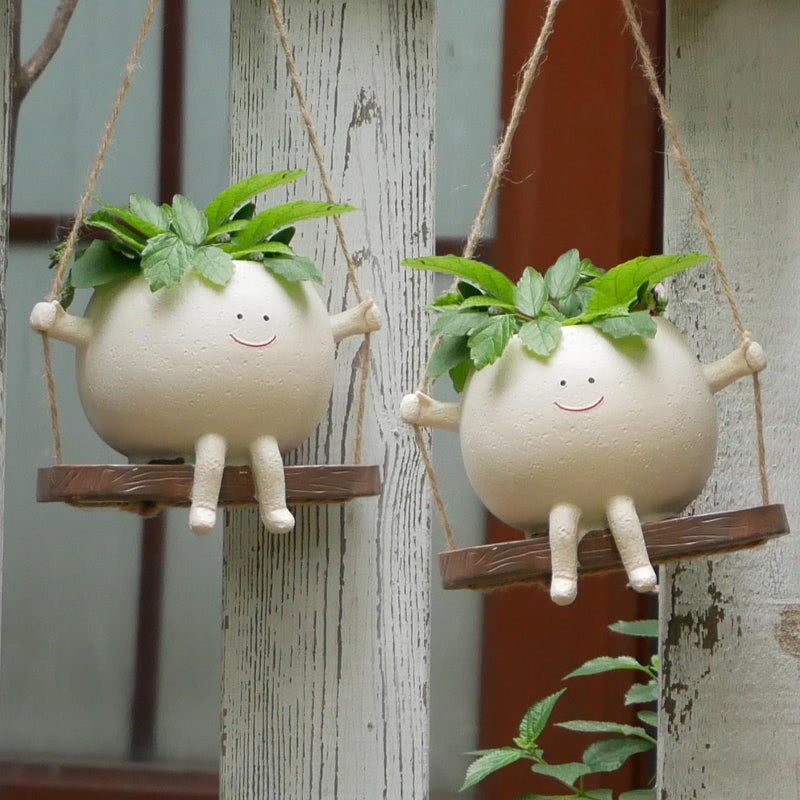 Xzunk 2 Pcs Swing Hanging Planters for Indoor Plants Swinging Plant Pot Face Hanging Flower Pots Resin Head Planter for Outdoor Succulents Gift Ideas for Mother