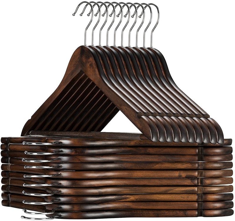 Evolluxi Lotus Wooden Hangers, Solid Wood Shirt Hangers,Dress Coat Jacket Clothes Hangers,with Extra Smooth Finish, 360 Degree Swivel Hook(Retro) (Walnut, 4) - Image 1