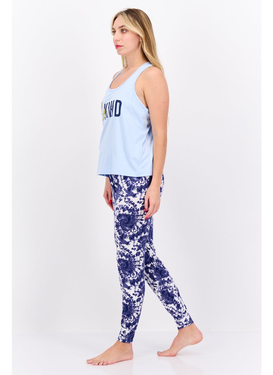 French Affair Women 2 Pc Printed Pajama Set, Blue Combo  - Image 4