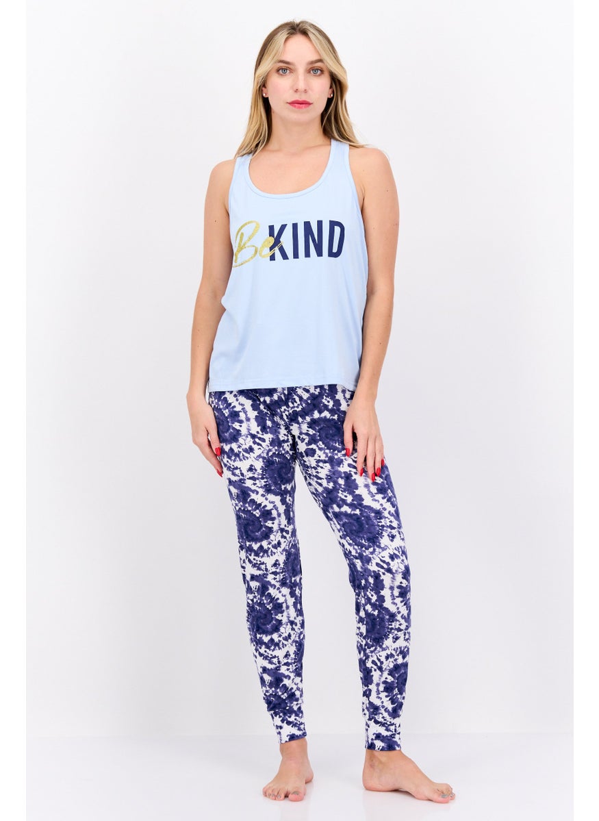 French Affair Women 2 Pc Printed Pajama Set, Blue Combo  - Image 1