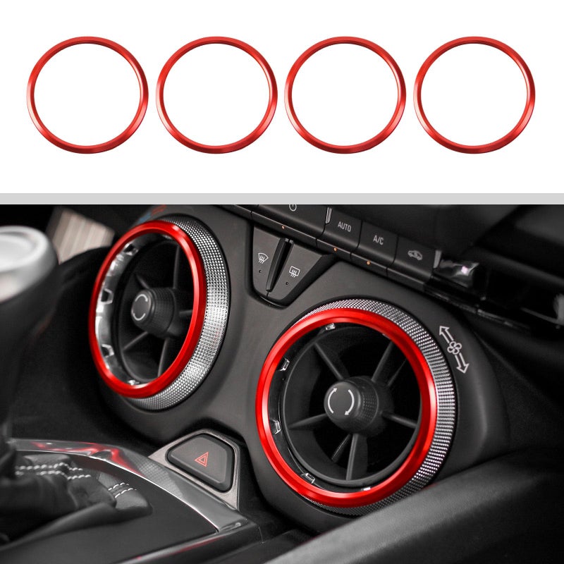 JWWY for Camaro Air Conditioning Vent Air Vent Ventilation Outlet Protection Ring Cover Trim for 20172025 Chevy Camaro Interior Accessories Aluminum Alloy Red