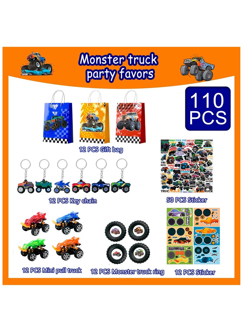 FRUITFUL PARTY Monster Truck Favors for 12 Guests, 110pcs Monster Truck Party Favors Including Monster Truck Theme Keychain Bags Stickers Toys Ring etc Monster Truck Birthday Party Favors - Image 2