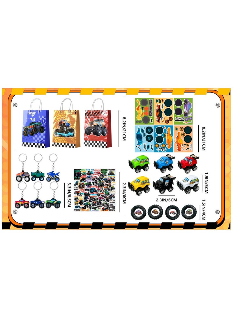 FRUITFUL PARTY Monster Truck Favors for 12 Guests, 110pcs Monster Truck Party Favors Including Monster Truck Theme Keychain Bags Stickers Toys Ring etc Monster Truck Birthday Party Favors - Image 3