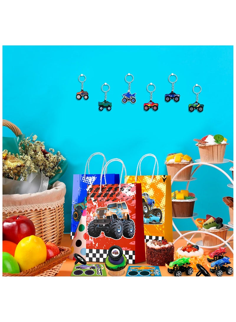 FRUITFUL PARTY Monster Truck Favors for 12 Guests, 110pcs Monster Truck Party Favors Including Monster Truck Theme Keychain Bags Stickers Toys Ring etc Monster Truck Birthday Party Favors - Image 4